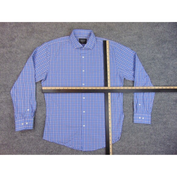 NordStrom Shirt Mens 15.5x32/33 Trm Fit‎ Blue White Plaid - Picture 5 of 8